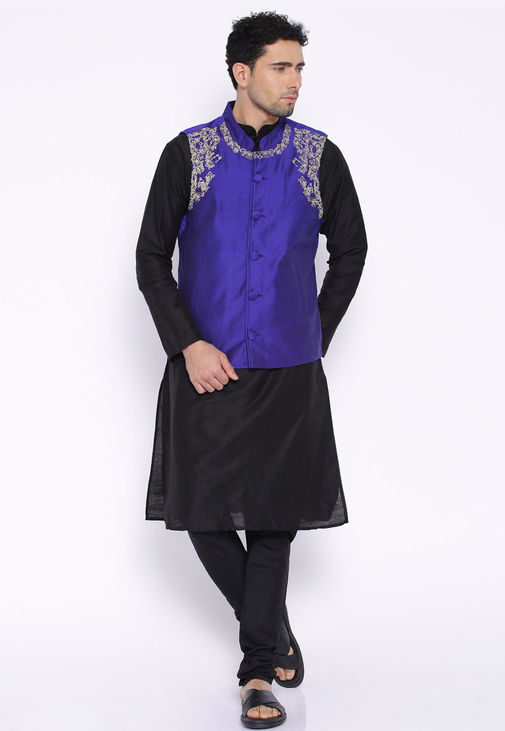 Black Dupion Silk Kurta Pajama With Jacket 244500
