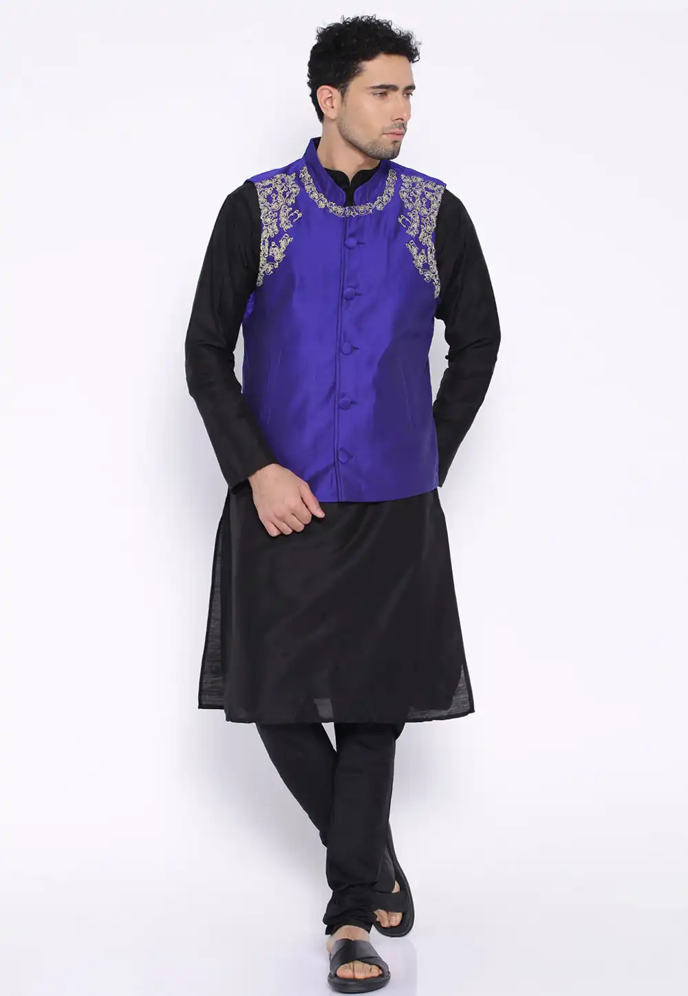 Black Dupion Silk Kurta Pajama With Jacket 244500