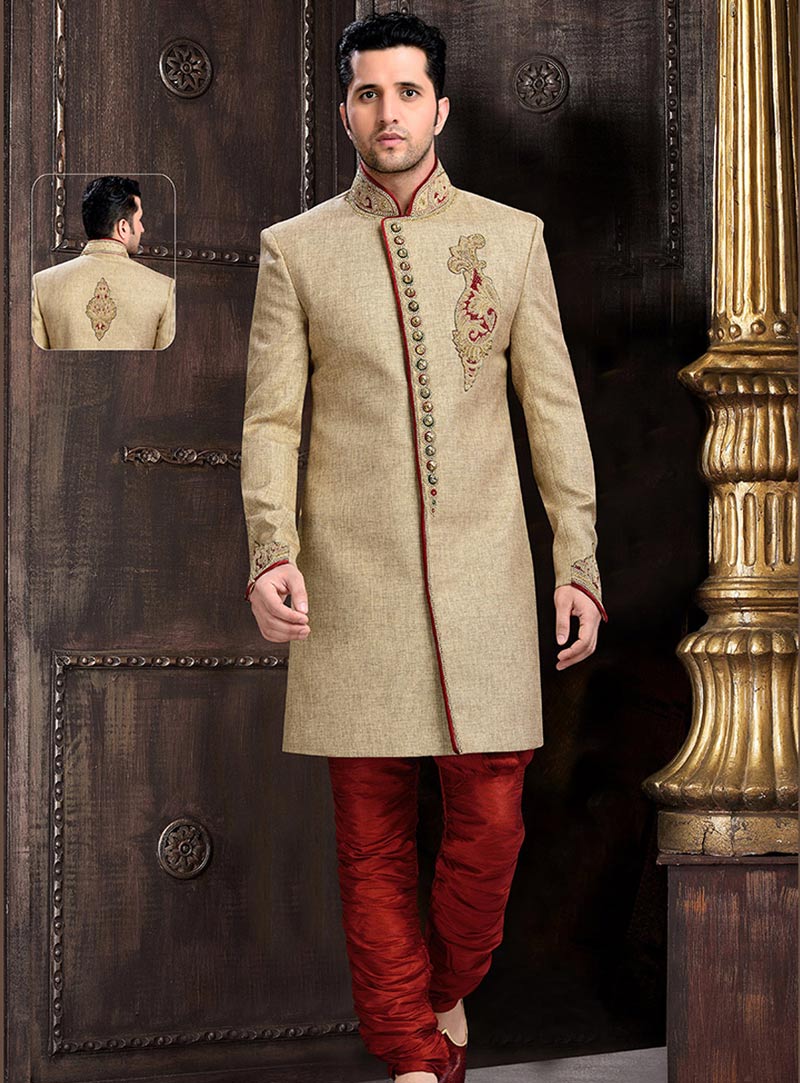 Beige Jamyavaram Indo Western Sherwani 67934