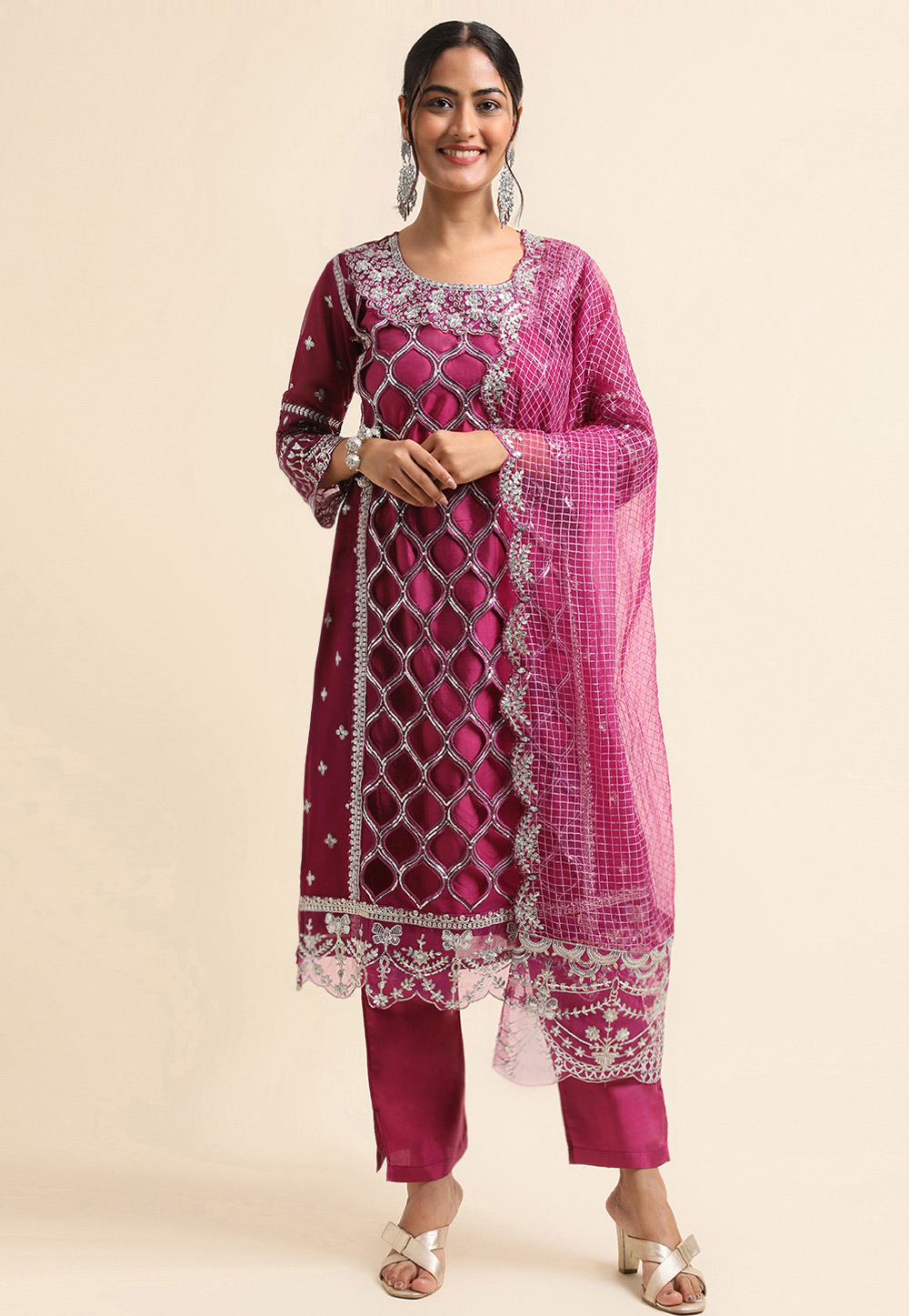 Purple Faux Georgette Pant Style Suit 271689