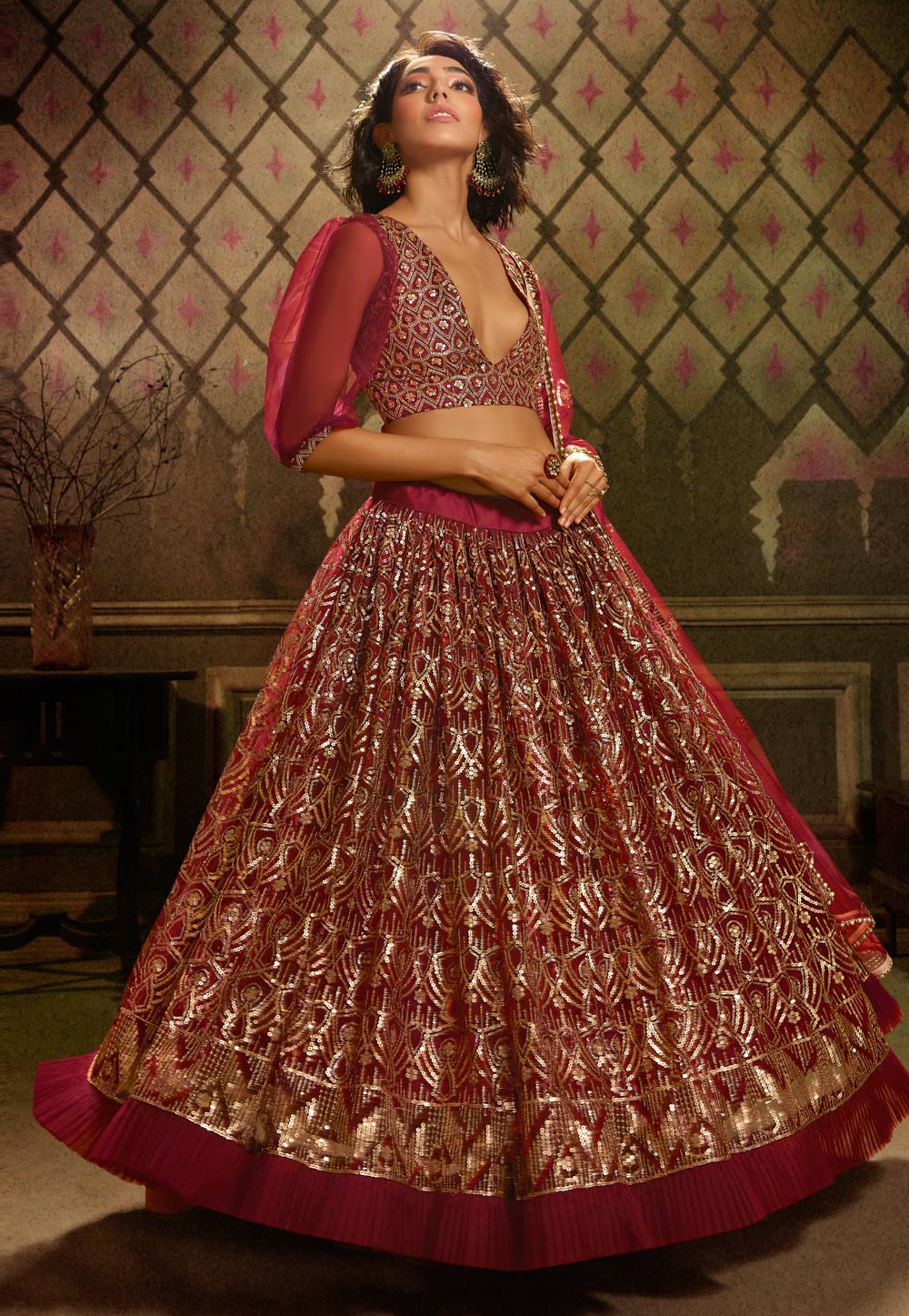 Maroon Net Circular Lehenga Choli 213284