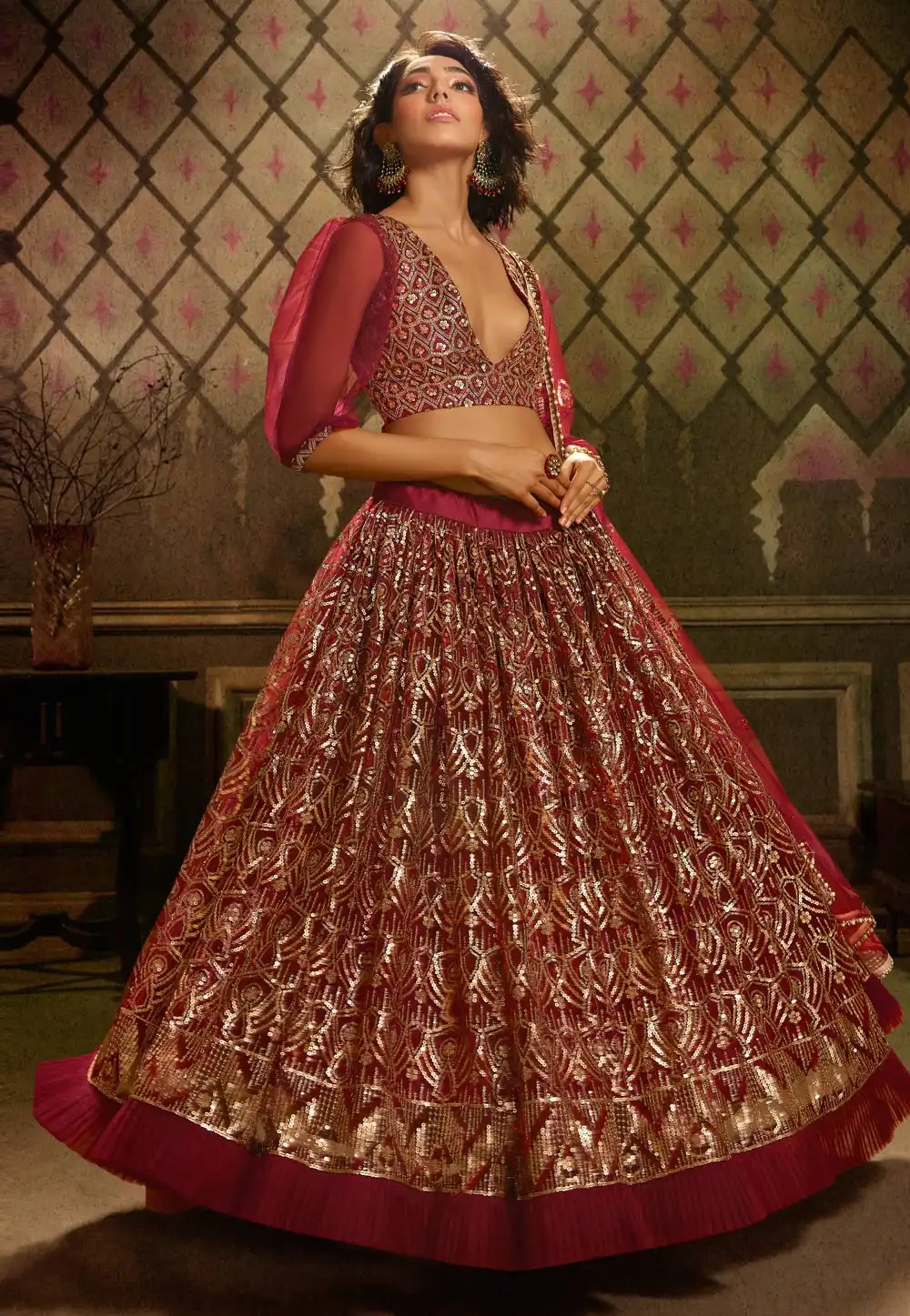 Maroon Net Circular Lehenga Choli 213284