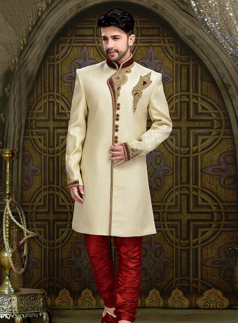Beige Jute Silk Indo Western Sherwani 67935