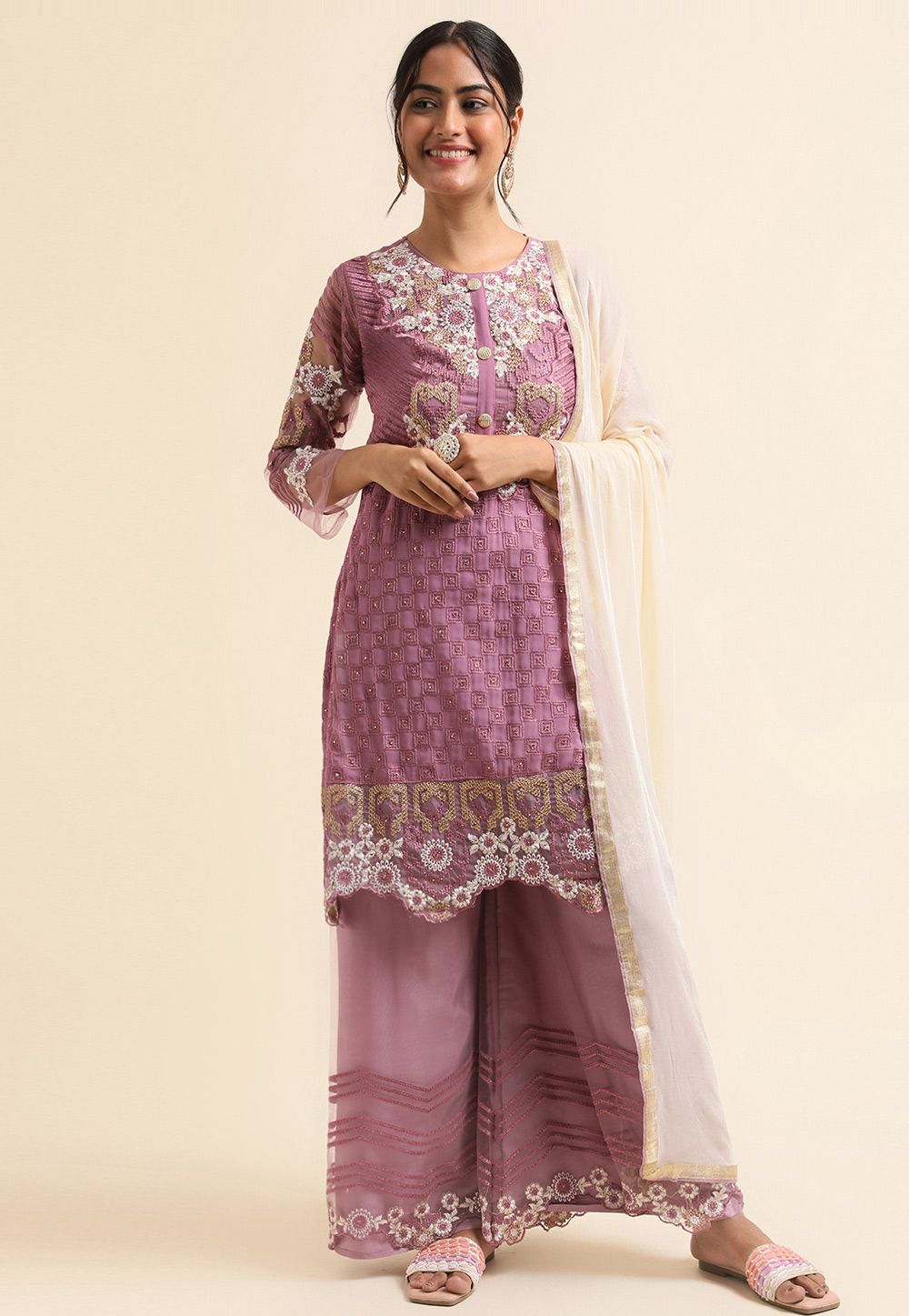 Light Purple Faux Georgette Palazzo Suit 271692