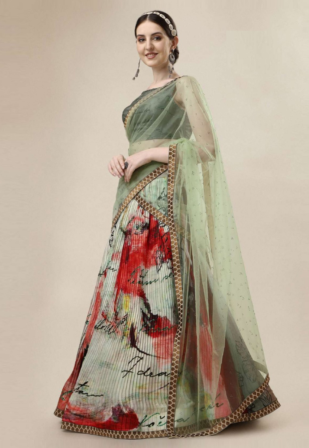 Pista Green Linen Circular Lehenga Choli 265133