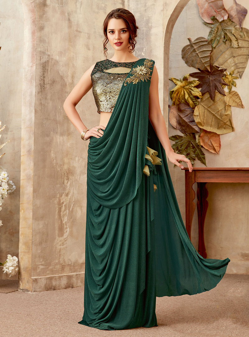 Green Lycra Designer Saree 149438