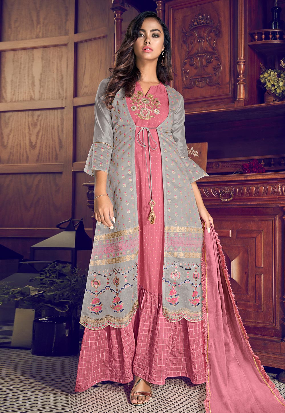 Pink Art Silk Jacket Style Suit 234580