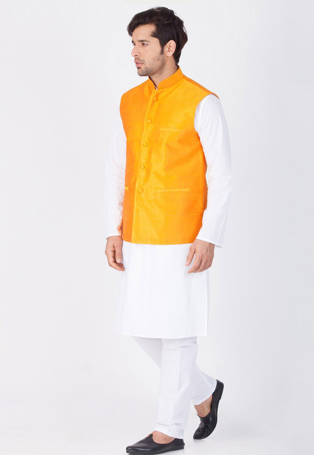 White Dupion Silk Kurta Pajama With Jacket 244501