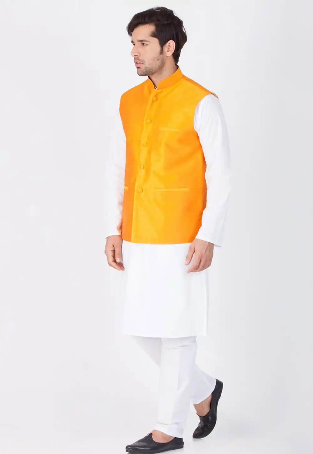 White Dupion Silk Kurta Pajama With Jacket 244501