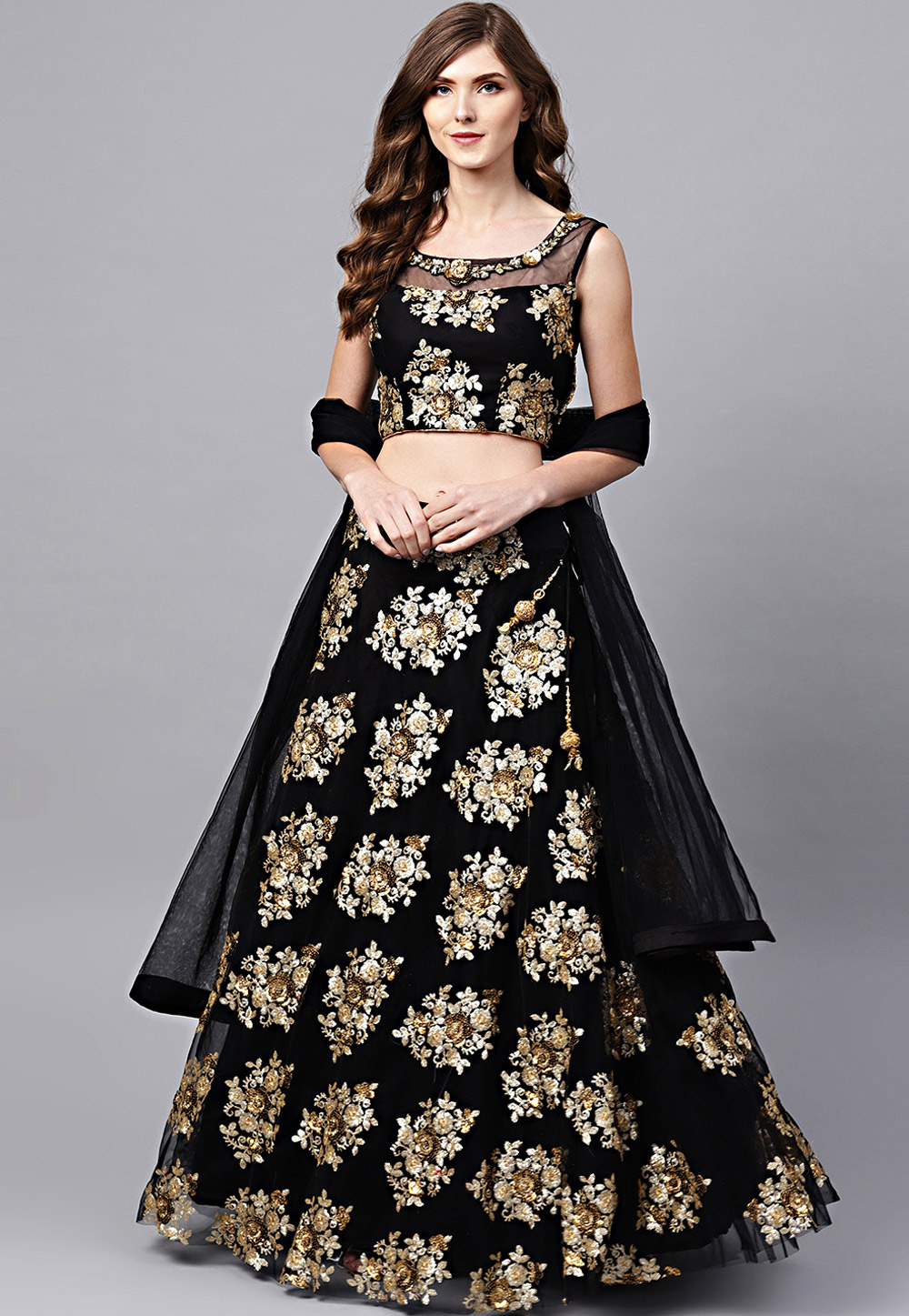 Black Net Embroidered Lehenga Choli 233065