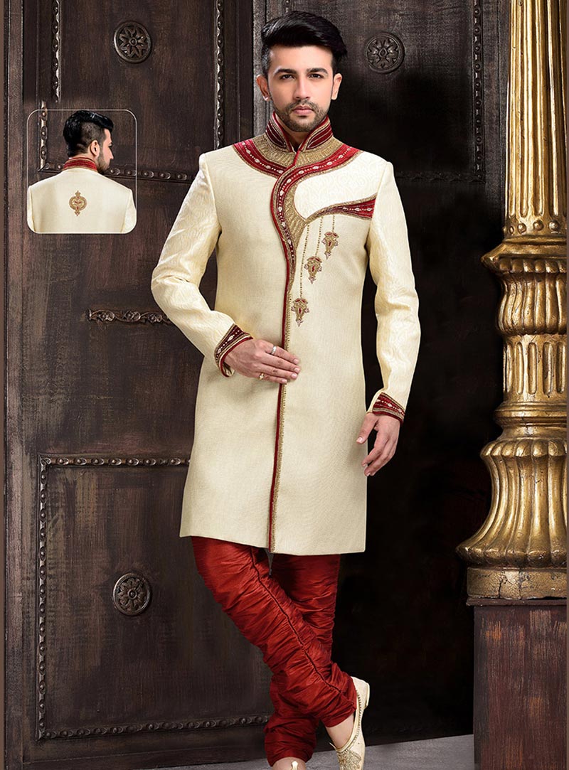 Beige Jute Silk Indo Western Sherwani 67941