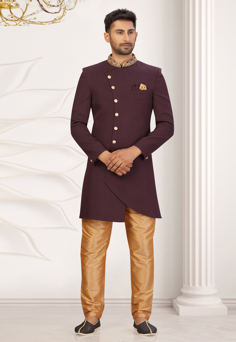 Wine Viscose Indo Western Suit 231313