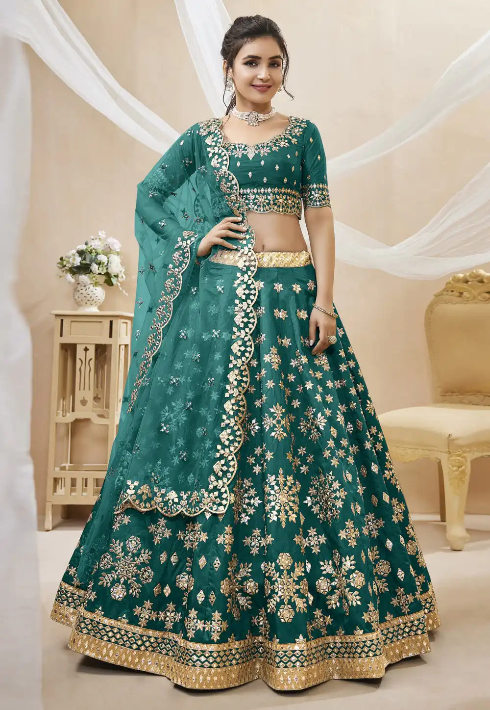 Green Art Silk Circular Lehenga Choli 267706
