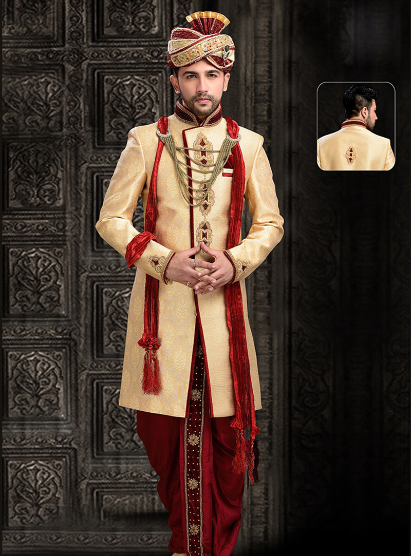 Cream Jute Silk Dhoti Sherwani 67942