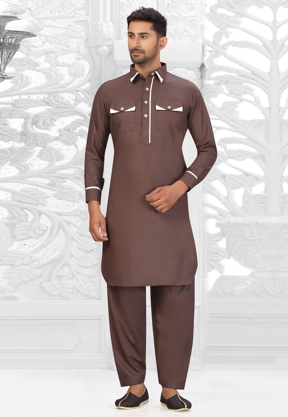 Brown Cotton Pathani Suit 231043