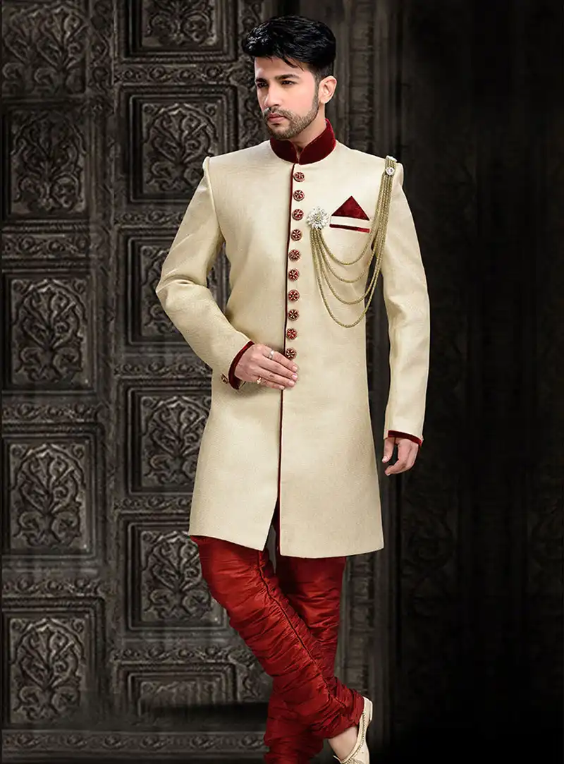 Off White Jute Silk Indo Western Sherwani 67944