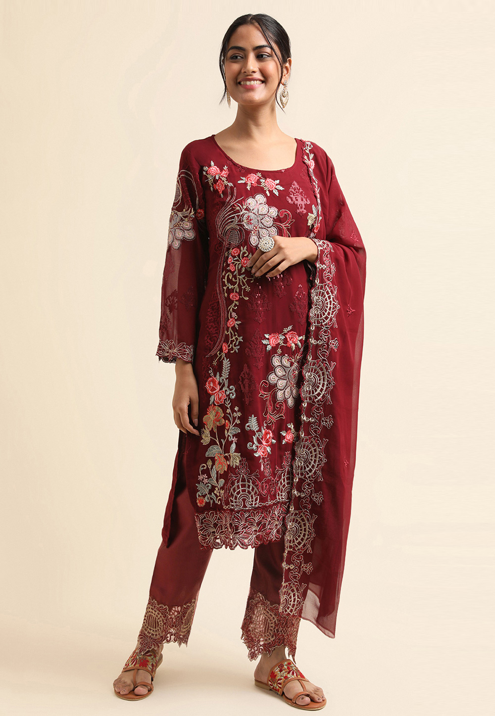 Maroon Faux Georgette Pakistani Suit 271703
