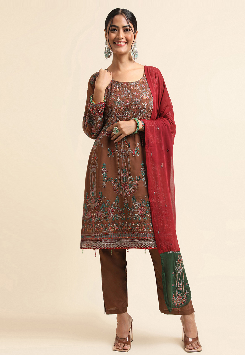 Brown Faux Georgette Pakistani Suit 271705