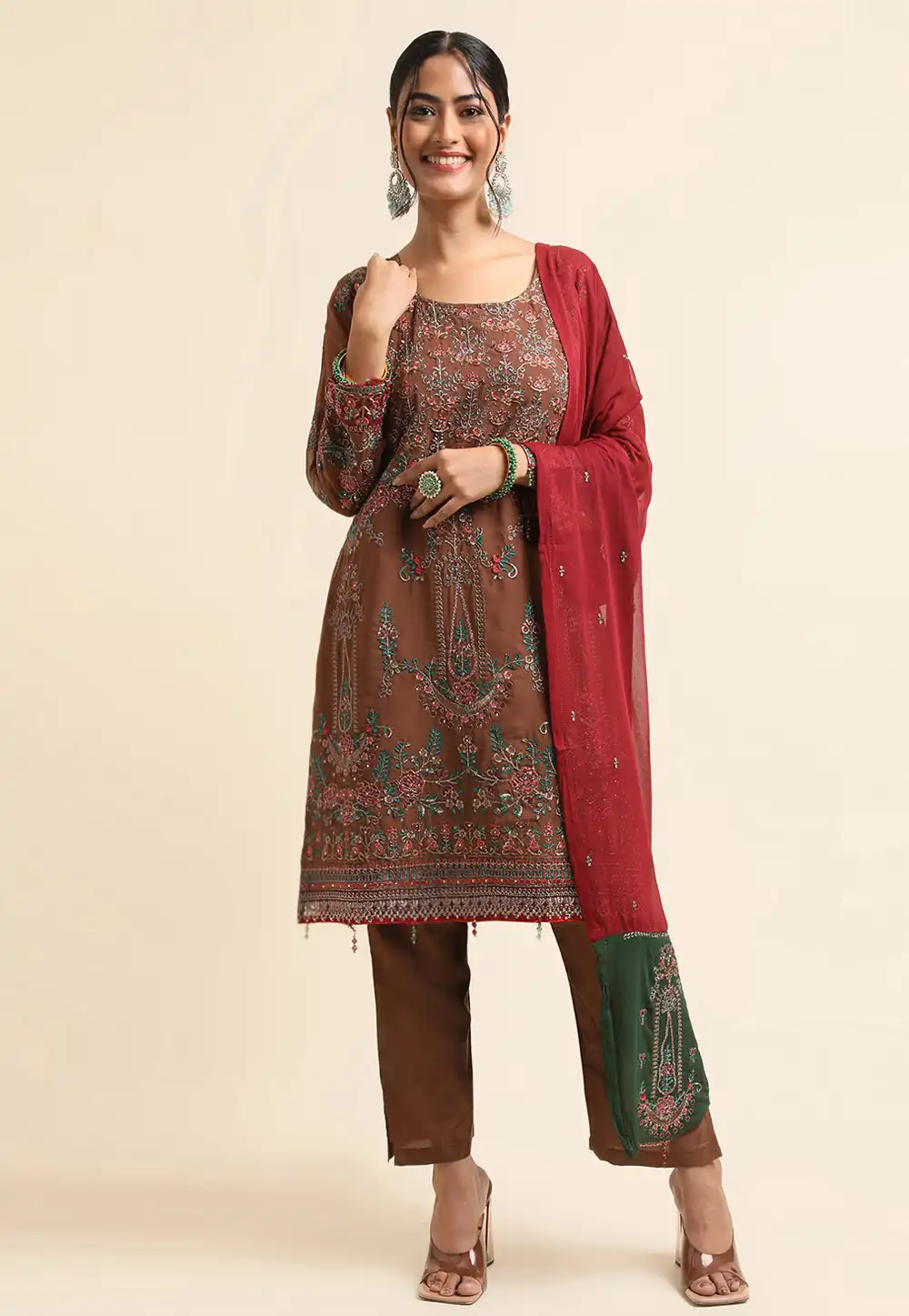 Brown Faux Georgette Pakistani Suit 271705