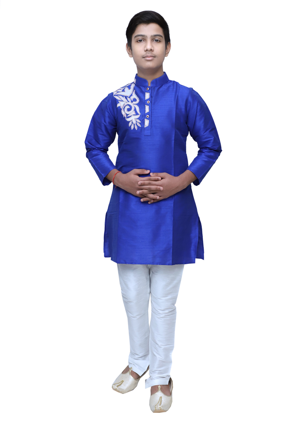 Blue Dupion Silk Readymade Kids Kurta Pajama 211345