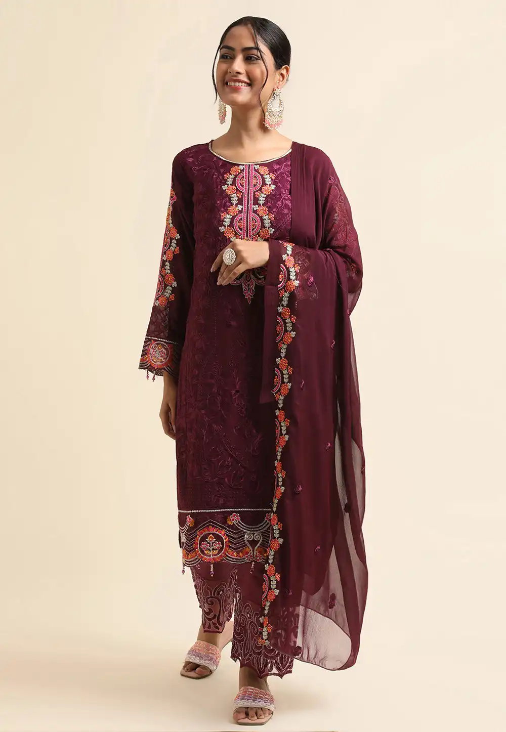 Wine Faux Georgette Pakistani Suit 271709