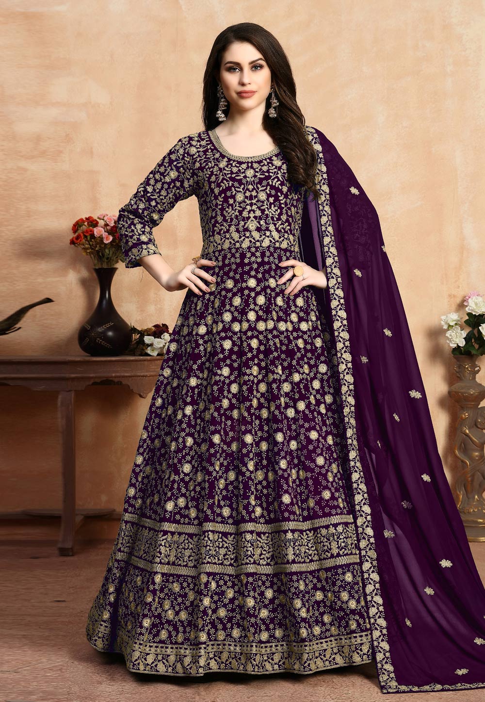 Purple Faux Georgette Long Anarkali Suit 200471