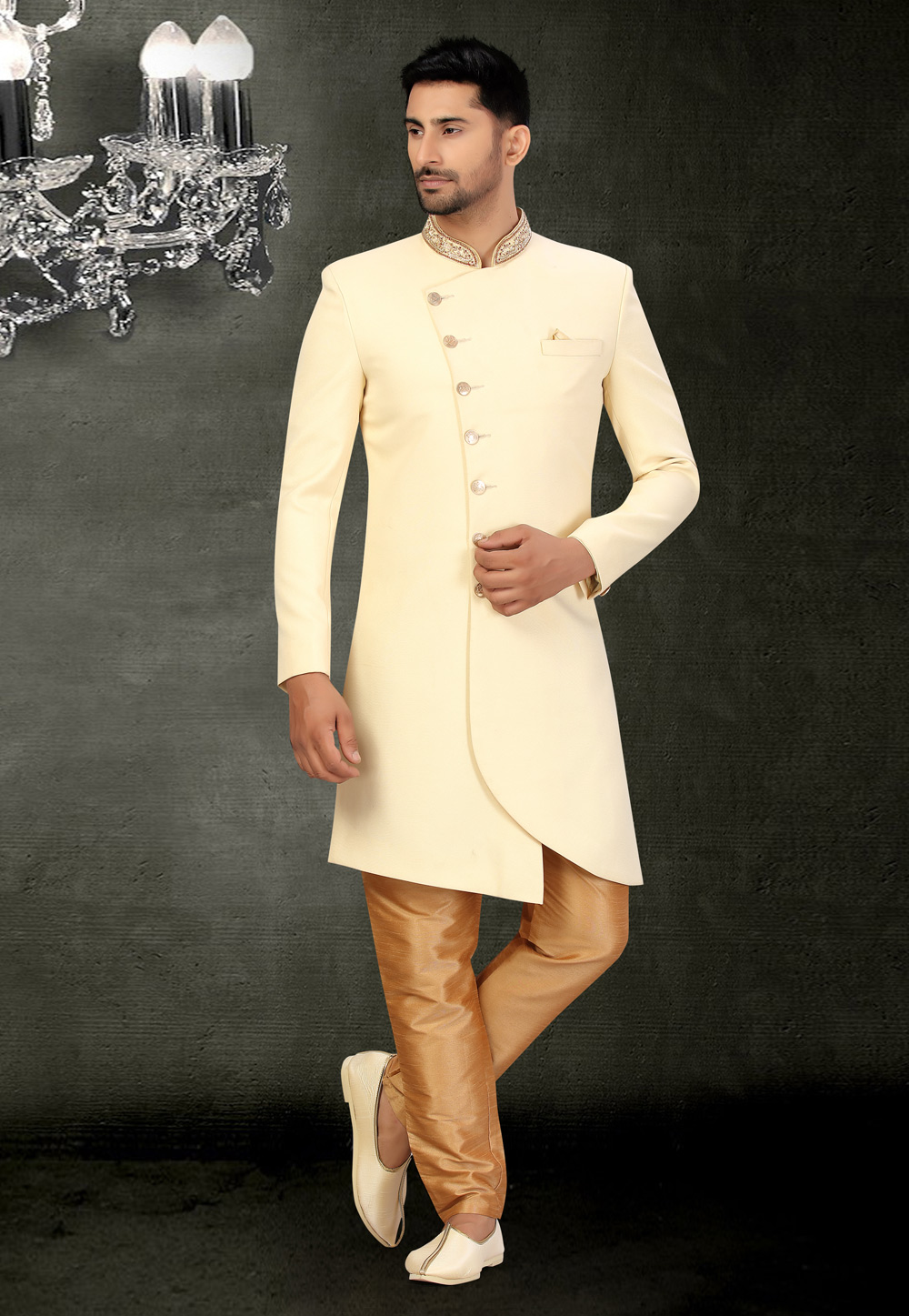 Cream Viscose Indo Western Suit 231314