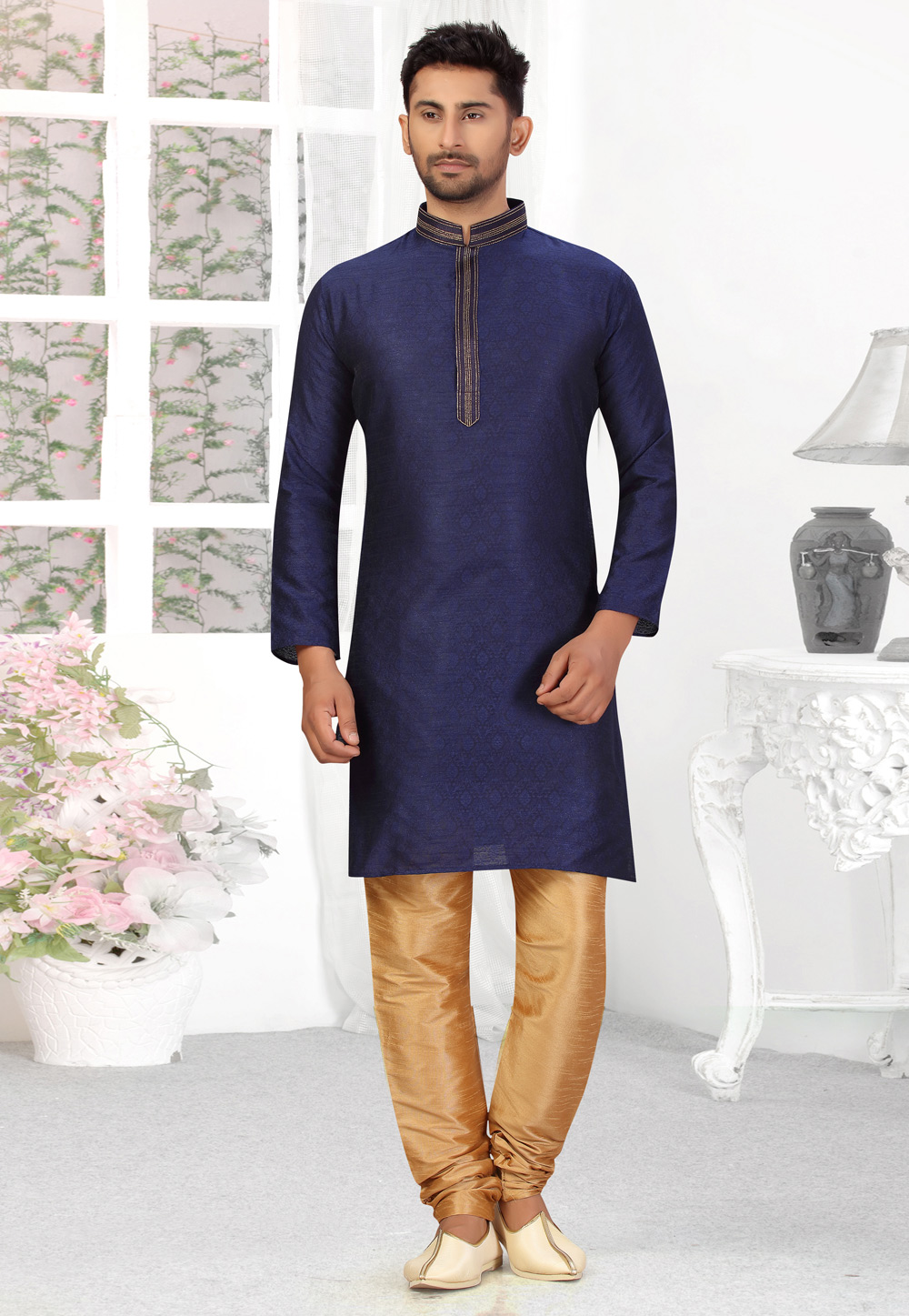 Navy Blue Jacquard Kurta Pajama 231051