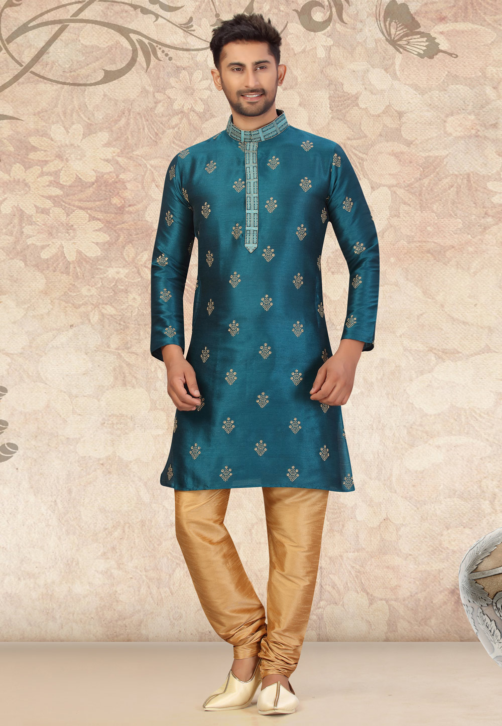 Teal Art Silk Kurta Pajama 231053
