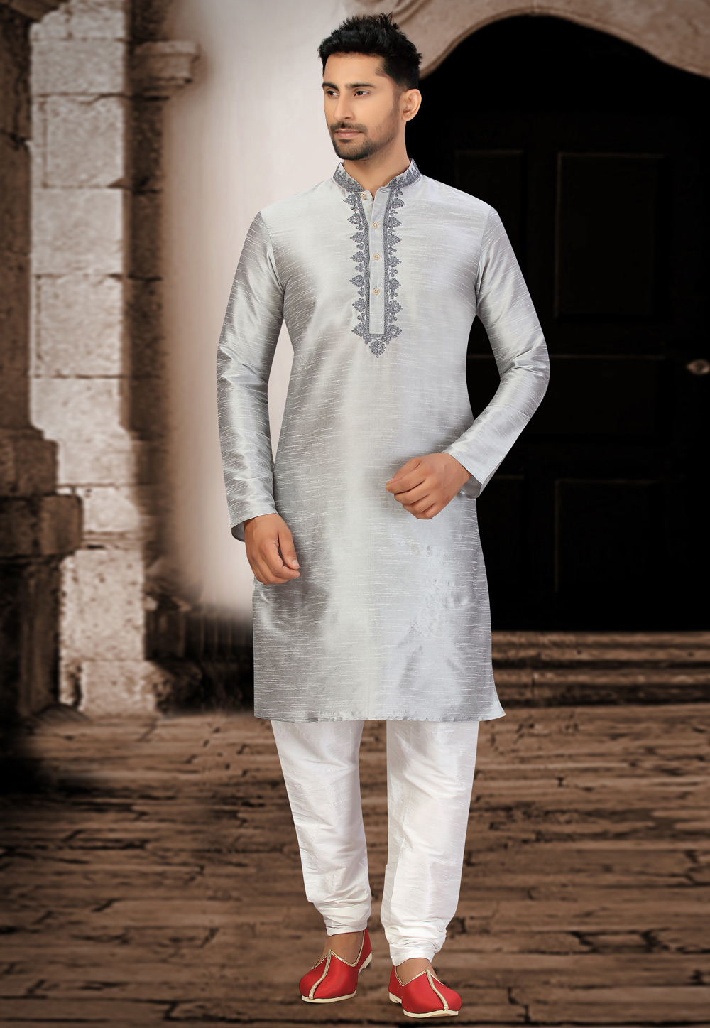 Grey Art Silk Kurta Pajama 231059