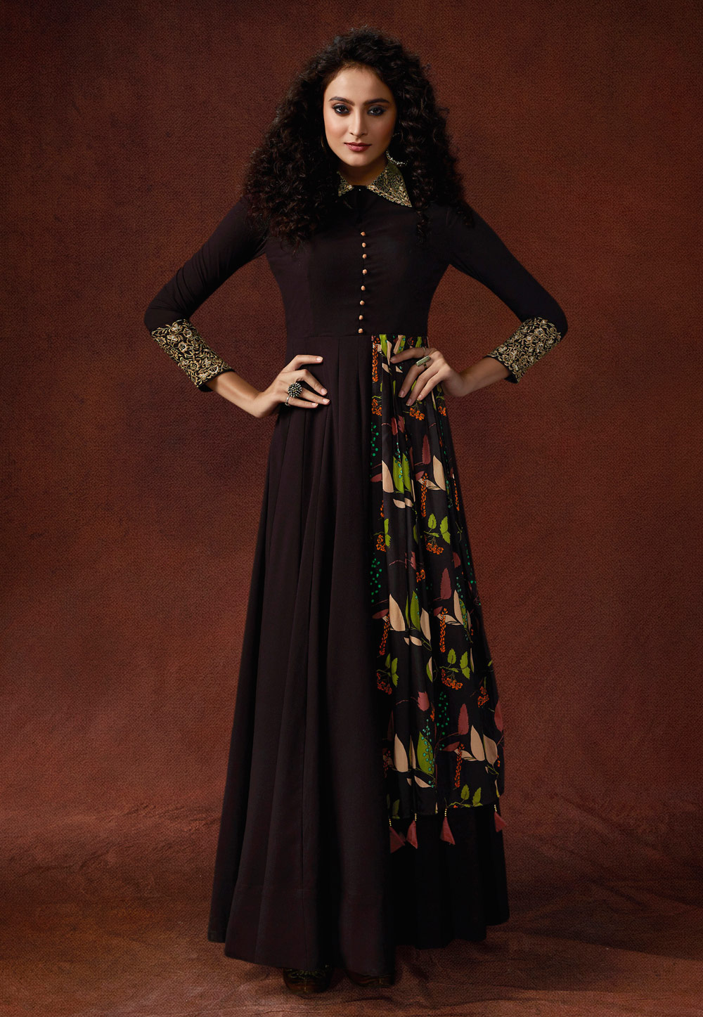 Wine Georgette Readymade Gown 192706