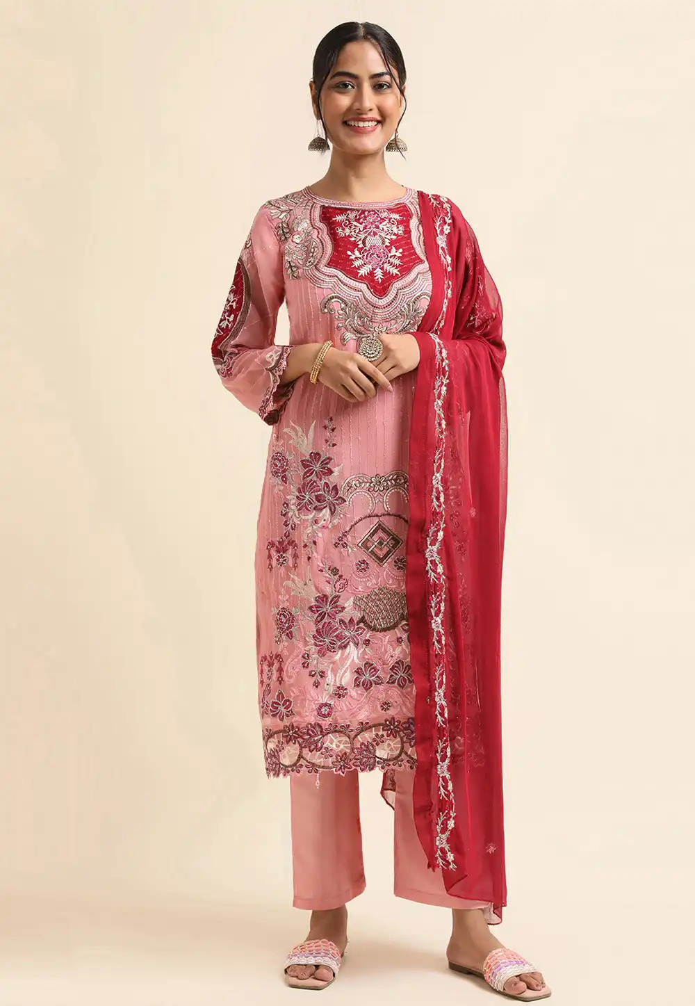 Pink Faux Georgette Pant Style Suit 271719