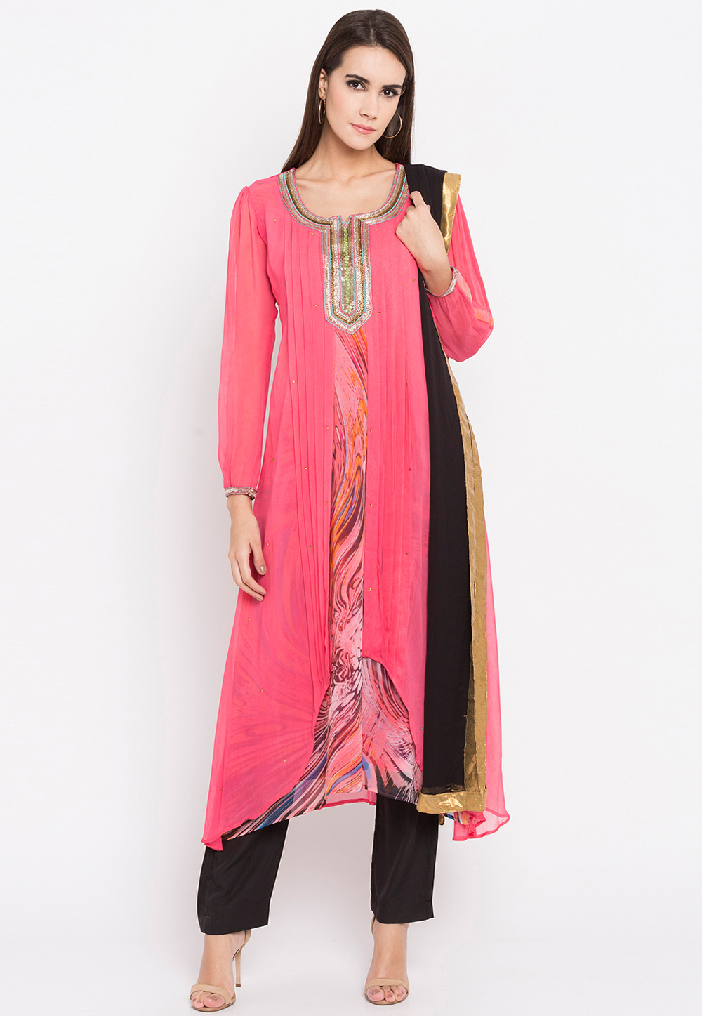 Pink Faux Georgette Pant Style Suit 153848