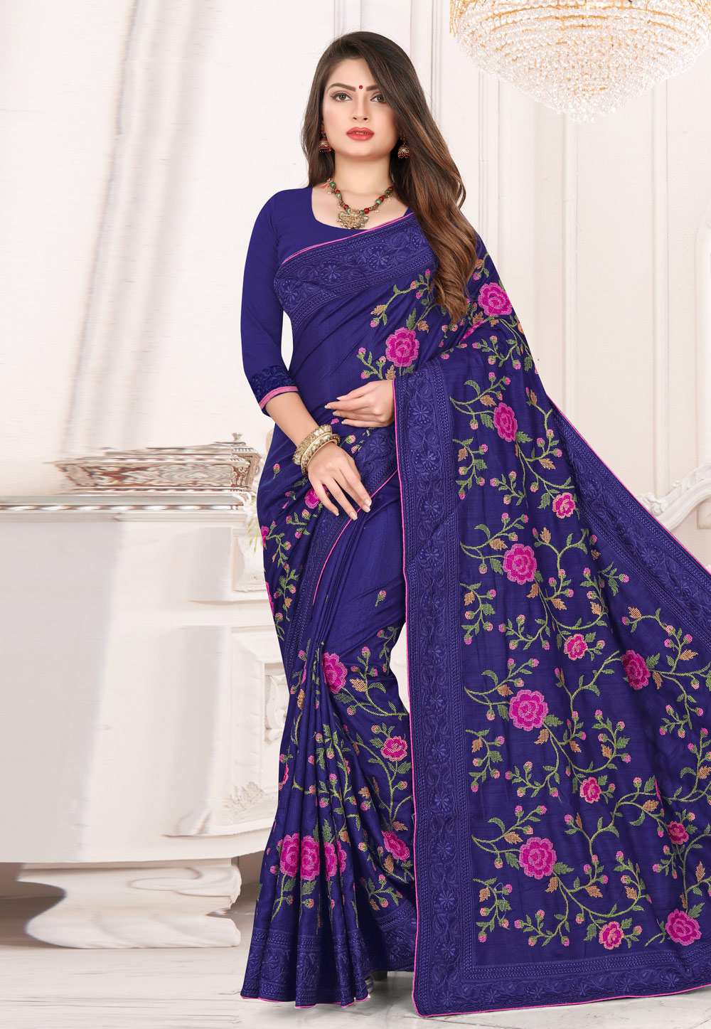 Blue Silk Festival Wear Saree 195244