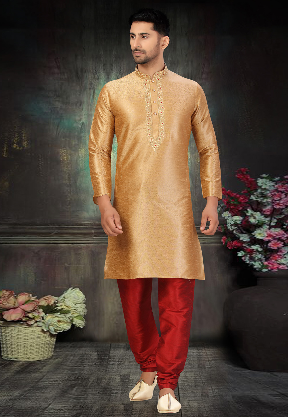 Golden Art Silk Kurta Pajama 231062