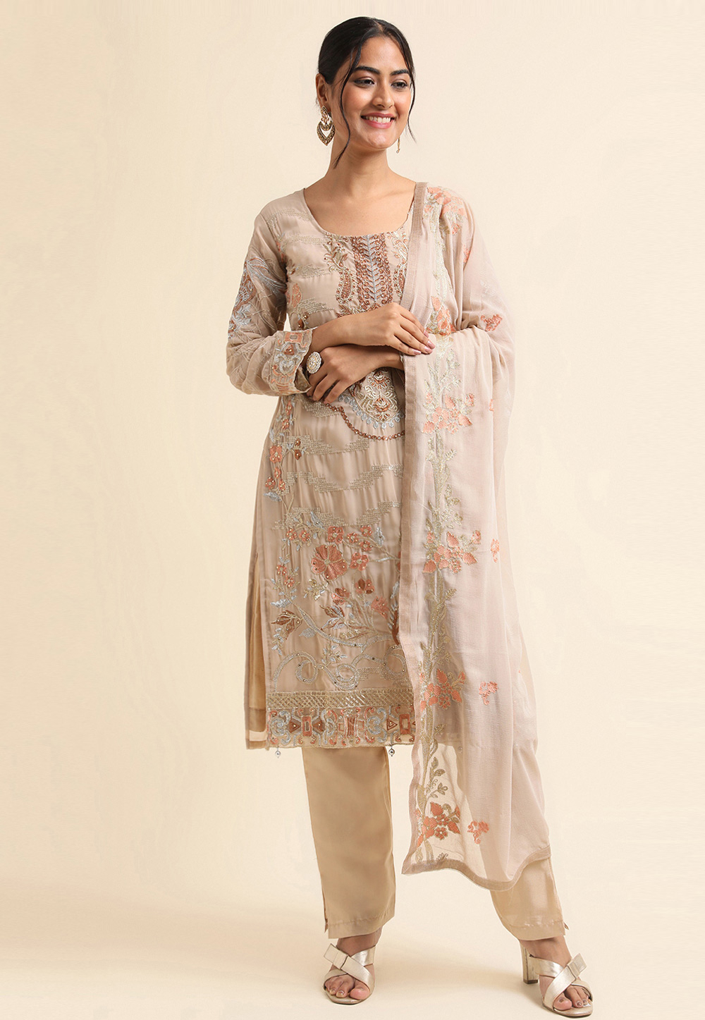 Beige Faux Georgette Pakistani Suit 271726