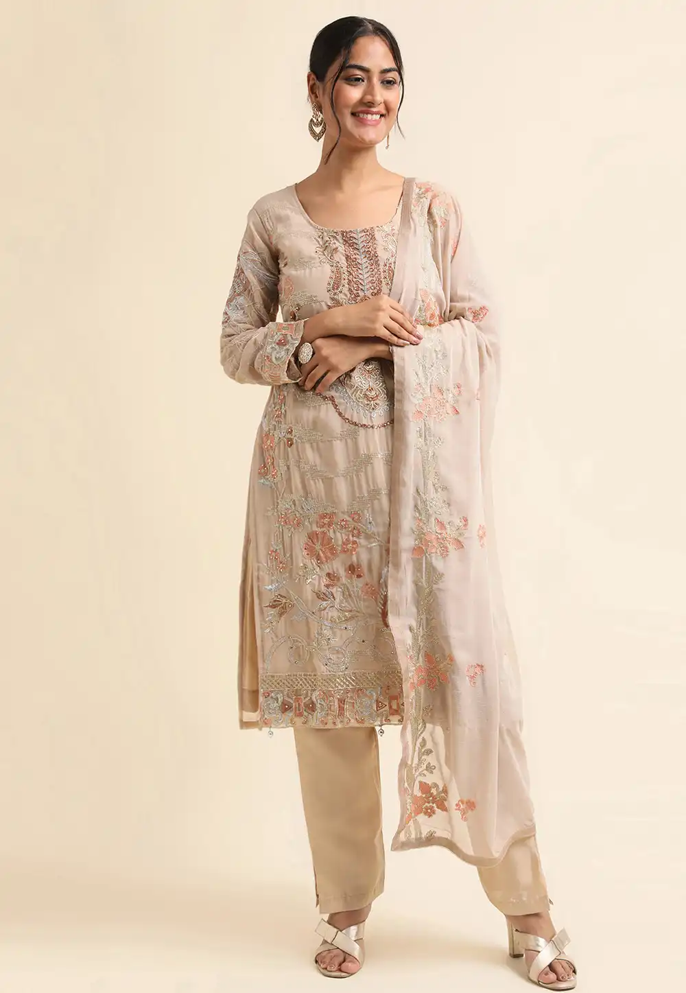 Beige Faux Georgette Pakistani Suit 271726