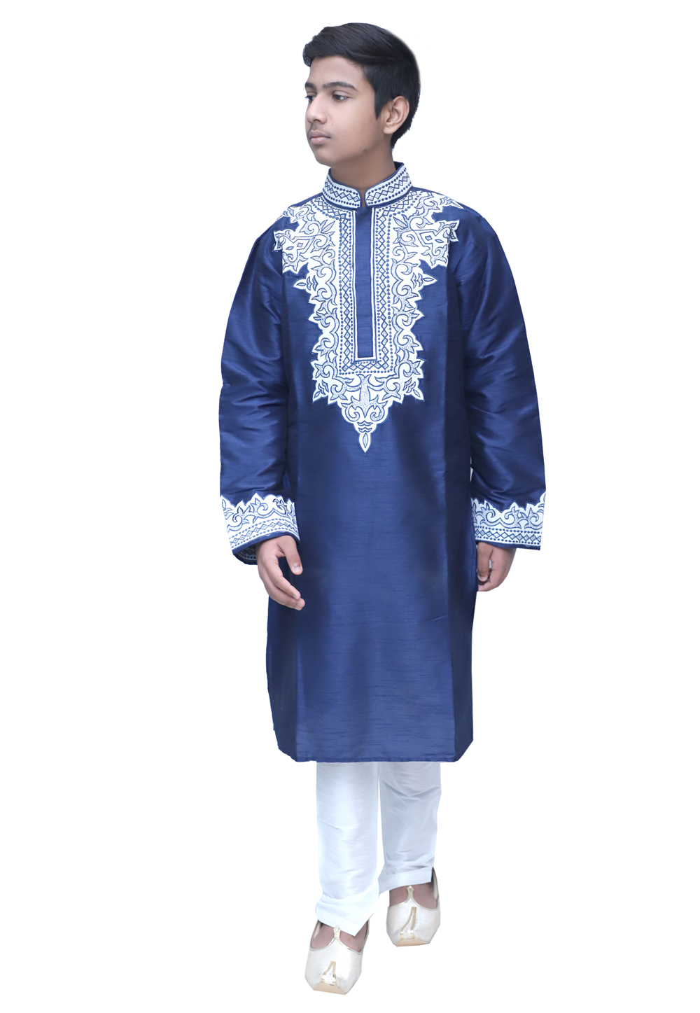 Blue Dupion Silk Readymade Kids Kurta Pajama 211347