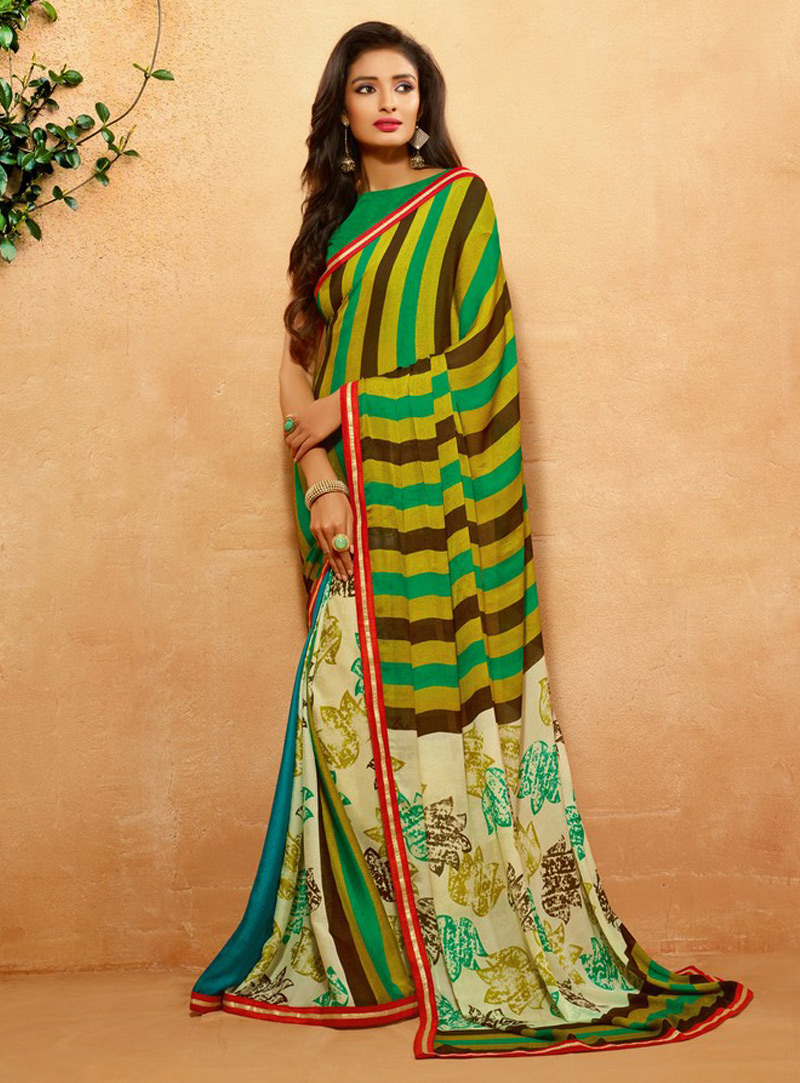 Beige Crepe Casual Wear Saree 108787