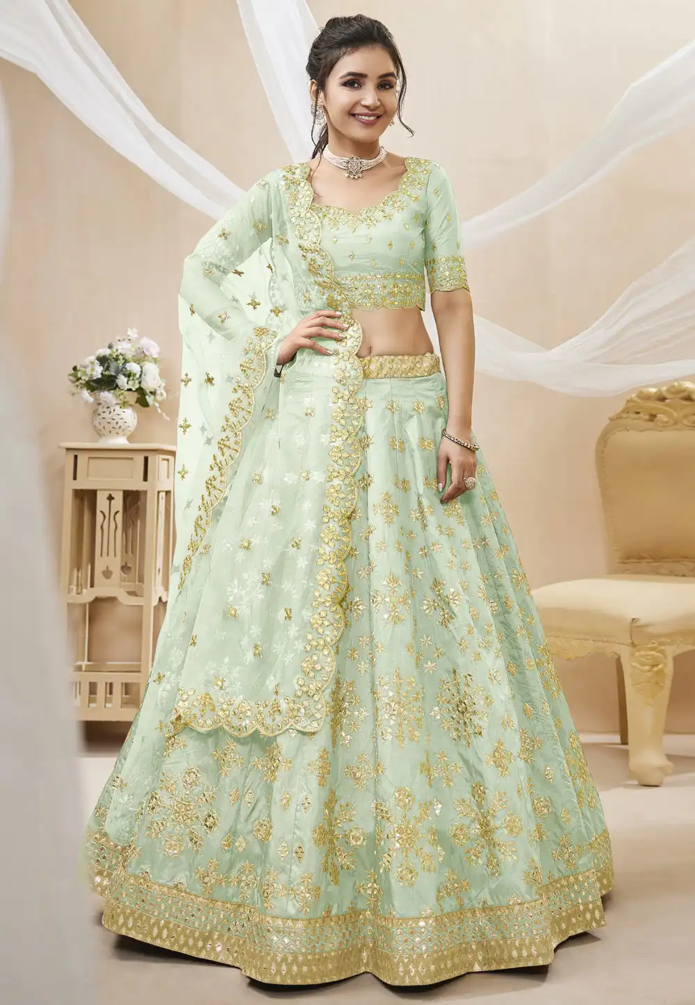 Sea Green Art Silk Circular Lehenga Choli 267709