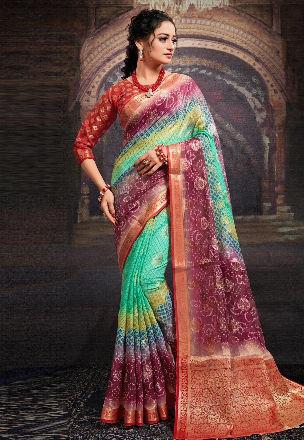 Green Chanderi Jacquard Printed Saree With Blouse 227316