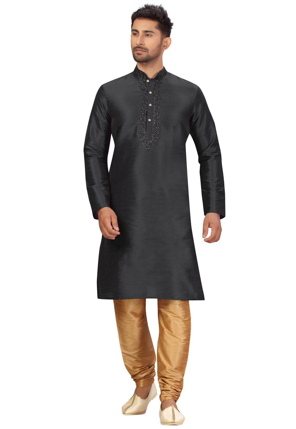 Black Art Silk Kurta Pajama 231076