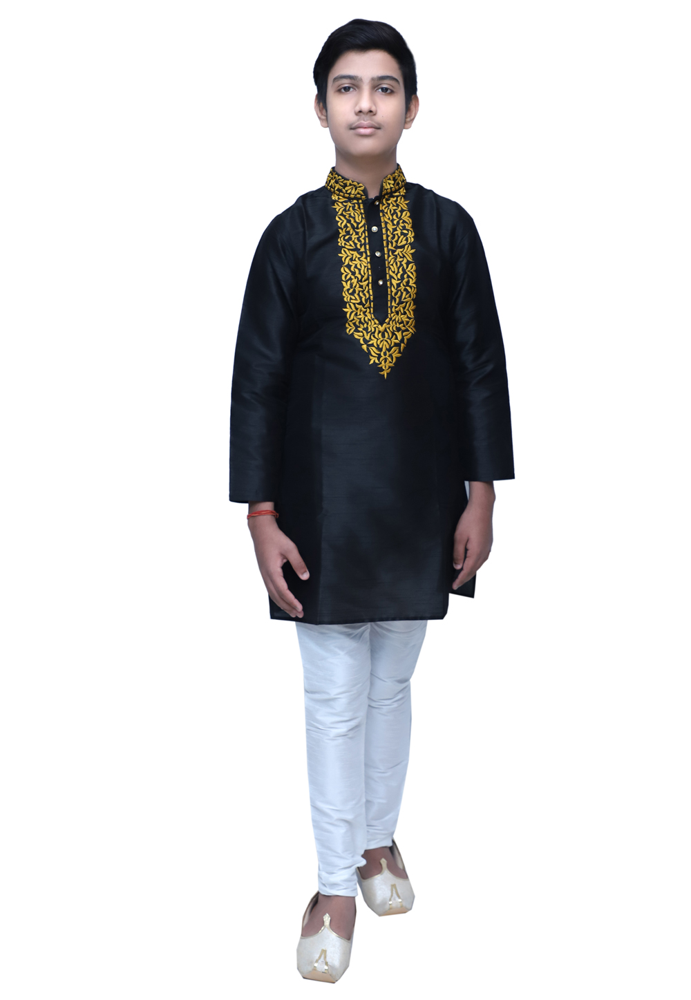 Black Dupion Silk Readymade Kids Kurta Pajama 211348