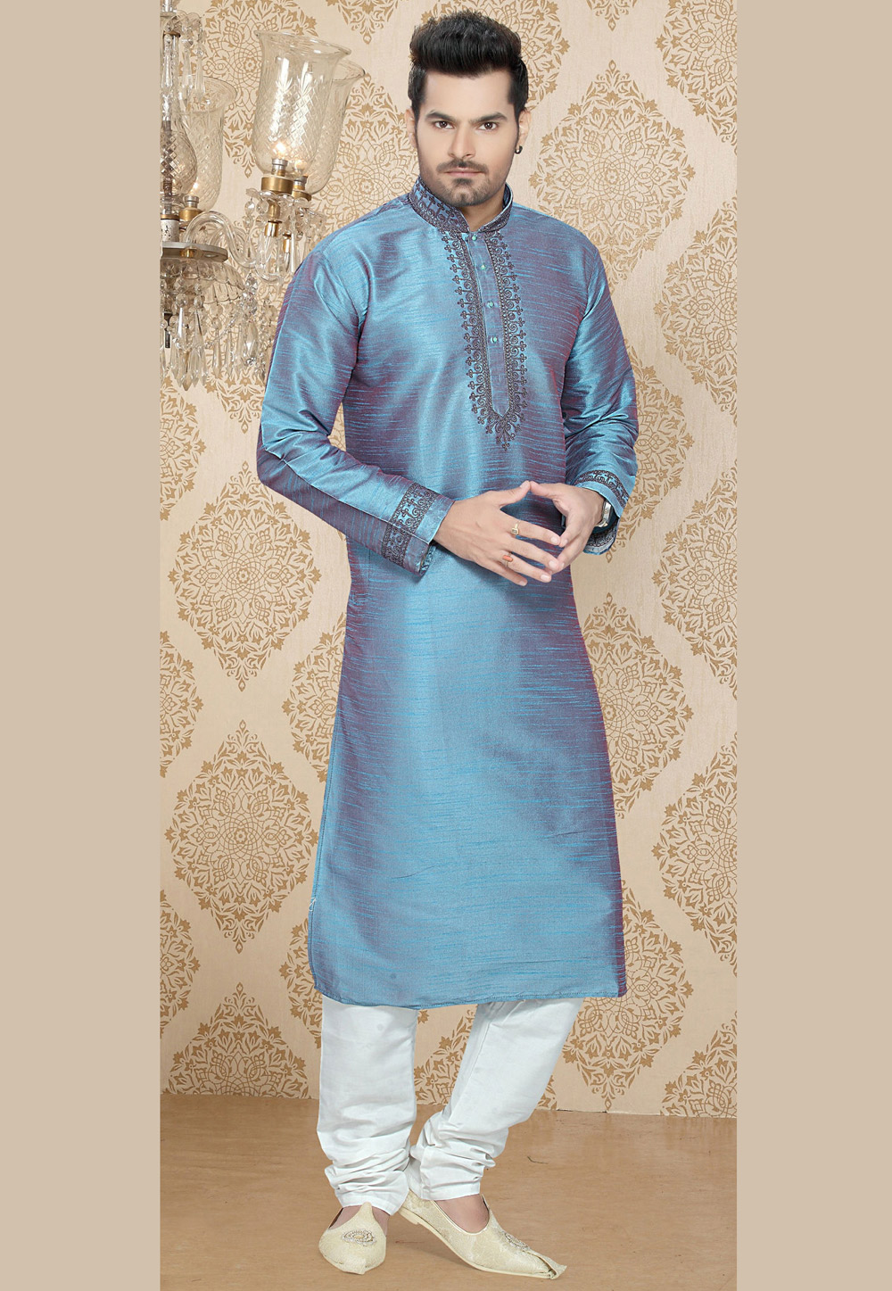 Light Blue Art Silk Kurta Pajama 231080