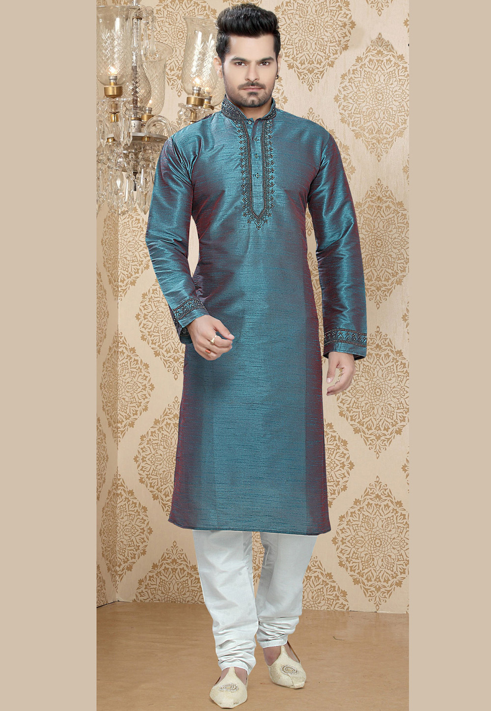 Teal Art Silk Kurta Pajama 231081