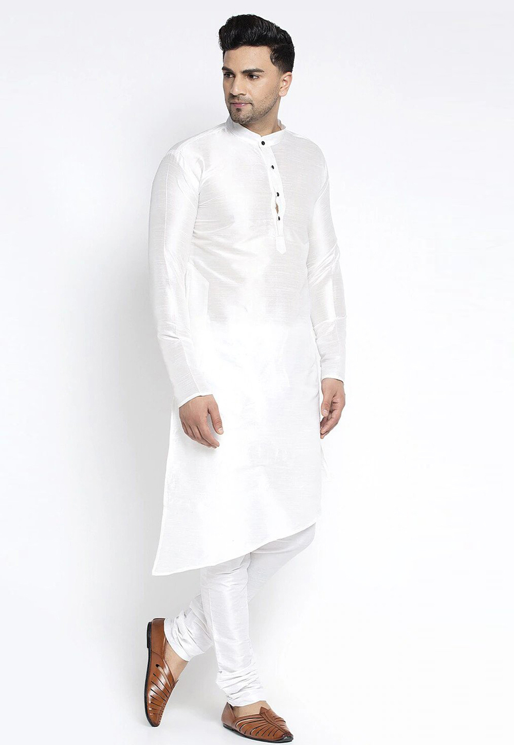 White Dupion Silk Kurta Pajama 244469