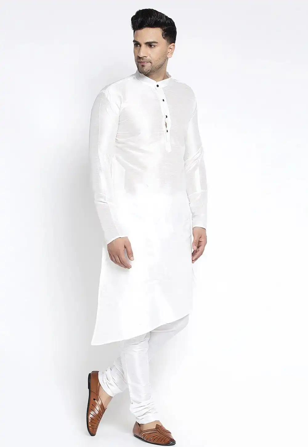 White Dupion Silk Kurta Pajama 244469