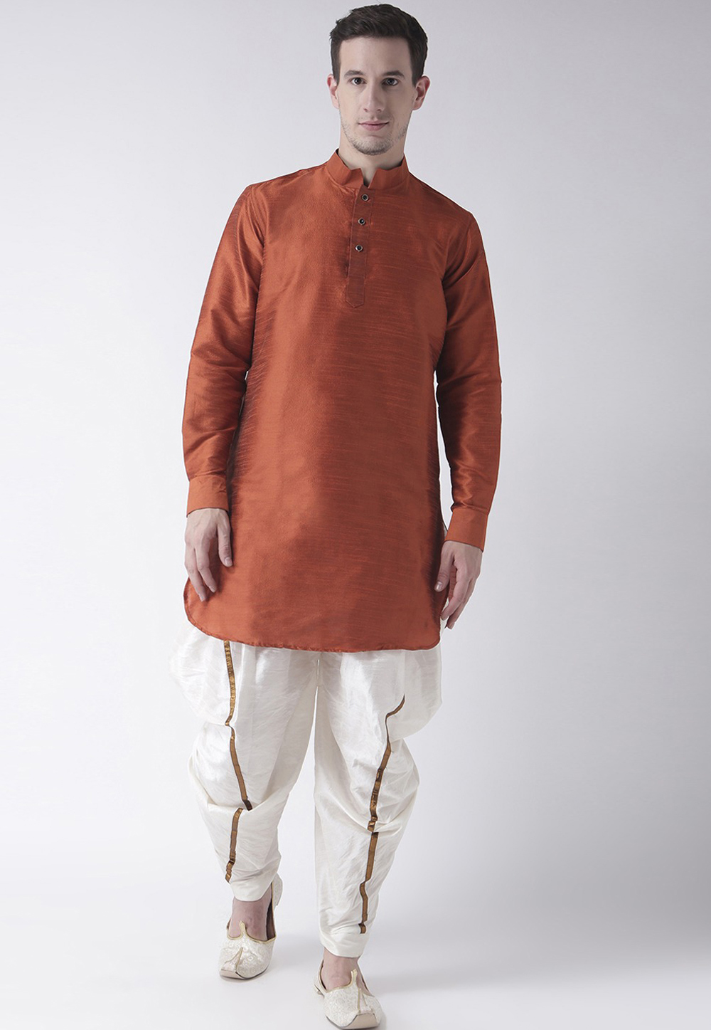 Rust Art Silk Dhoti Kurta 234982