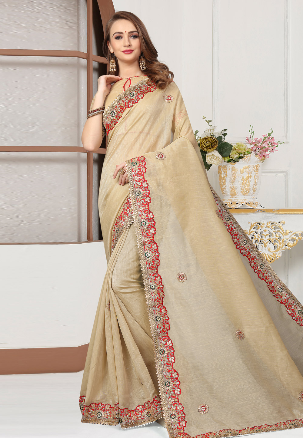 Beige Art Silk Festival Wear Saree 230109