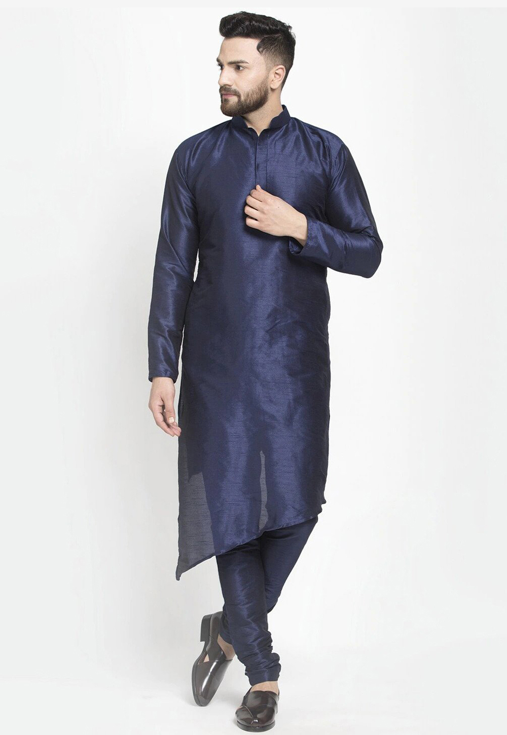 Navy Blue Dupion Silk Kurta Pajama 244470